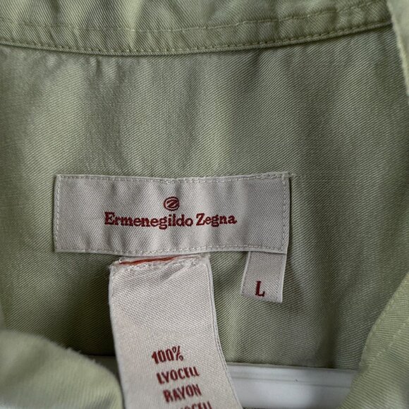 Ermenegildo Zegna All Tencel Italy Large Green Pocket Italian Shirt Long Sleeve - Picture 9 of 16